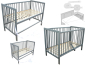 Preview: Kinderbett - Beistellbett - Babybett 120x60cm mit Gurt und Rädern grau